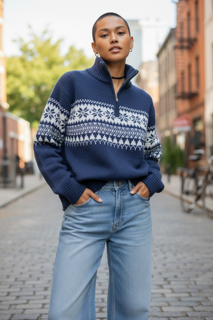 Unisex Half-Zip Knit Sweater