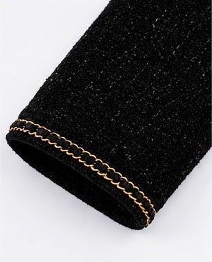 Black Wool Blend Tweed Jacket with Gold Chain Trim
