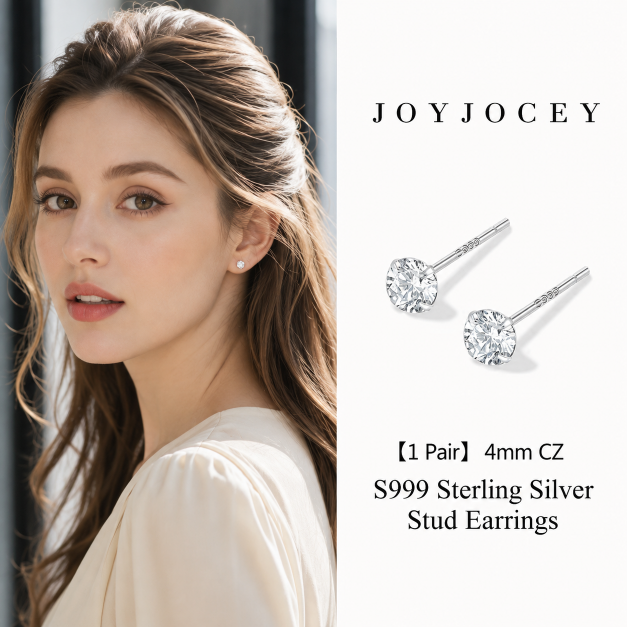 999 Sterling Silver Cubic Zirconia Stud Earrings