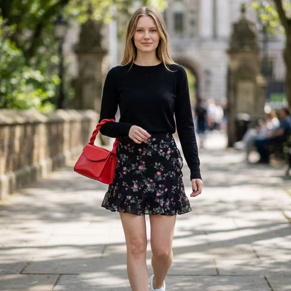 Black Floral Ruffle Mini Skirt by Joyjocey - view 1 of 2