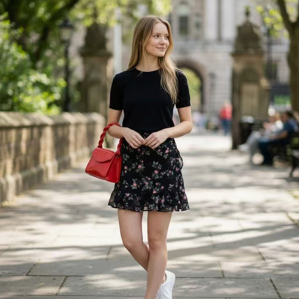Black Floral Ruffle Mini Skirt by Joyjocey - view 2 of 2