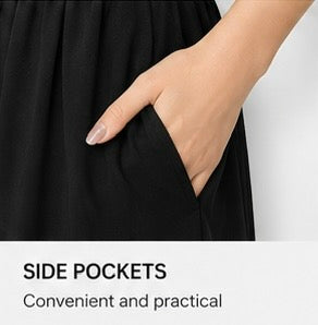 Functional side pocket detail on the black Joyjocey High-Waist Pleated A-Line Skirt.