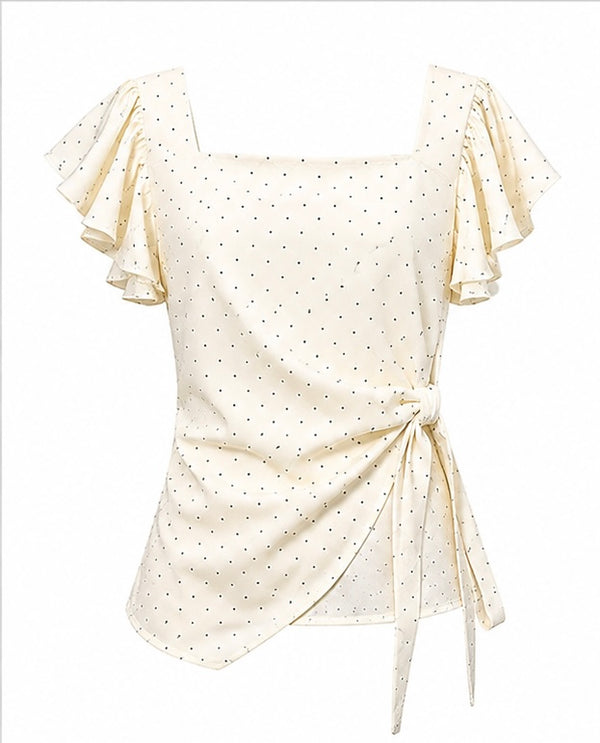 Polka Dot Ruffle Sleeve Wrap Blouse by Joyjocey - view 1 of 8