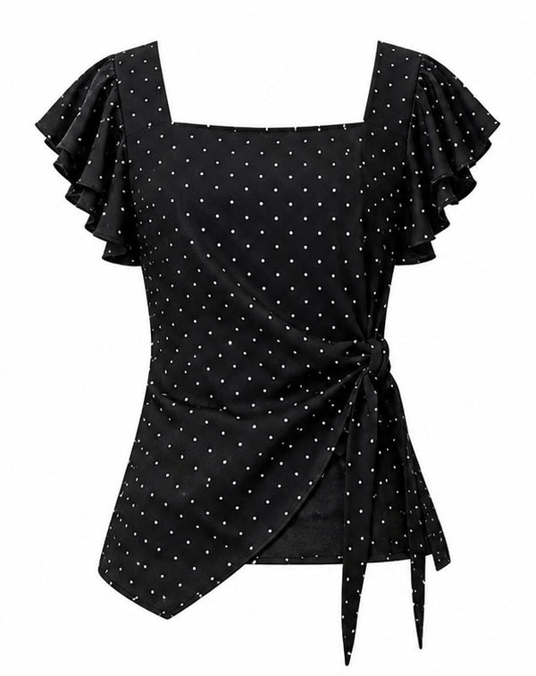 Polka Dot Ruffle Sleeve Wrap Blouse by Joyjocey - view 2 of 8