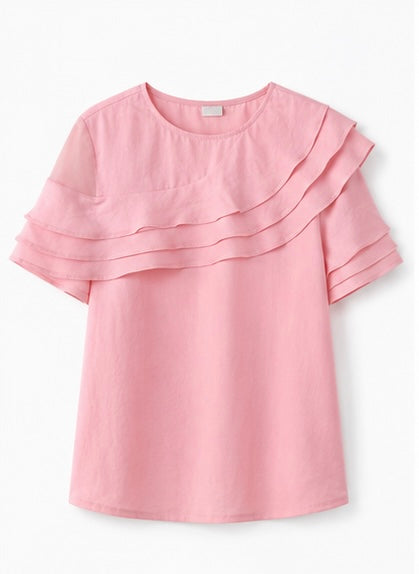 Women's Ruffle Trim Short Sleeve Blouse by Joyjocey - view 2 of 4