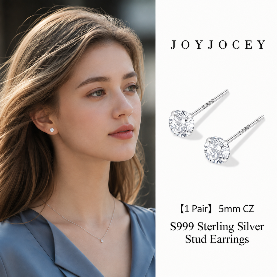 999 Sterling Silver Cubic Zirconia Stud Earrings