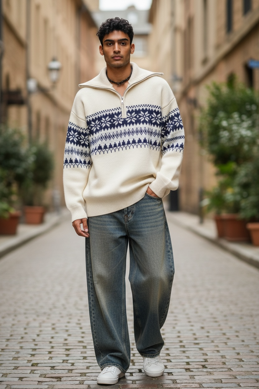 Unisex Half-Zip Knit Sweater