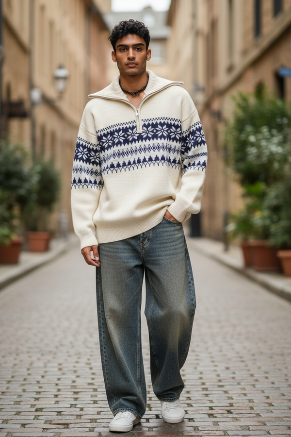 Unisex Half-Zip Knit Sweater