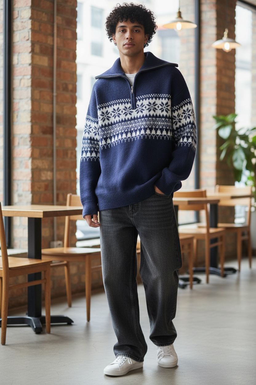 Unisex Half-Zip Knit Sweater