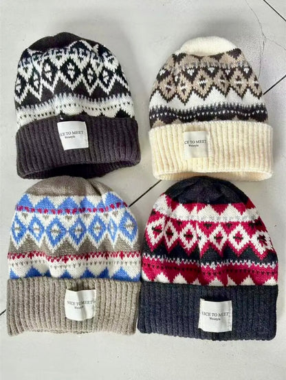 Unisex Nordic Pattern Knit Beanie Hat