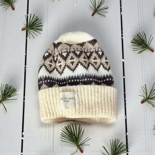 Unisex Nordic Pattern Knit Beanie Hat