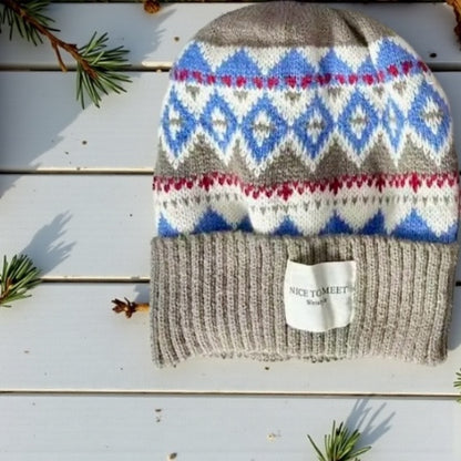 Unisex Nordic Pattern Knit Beanie Hat