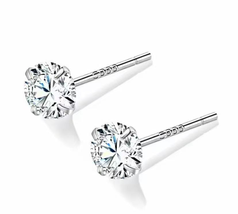 999 Sterling Silver Cubic Zirconia Stud Earrings