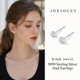 999 Sterling Silver Cubic Zirconia Stud Earrings