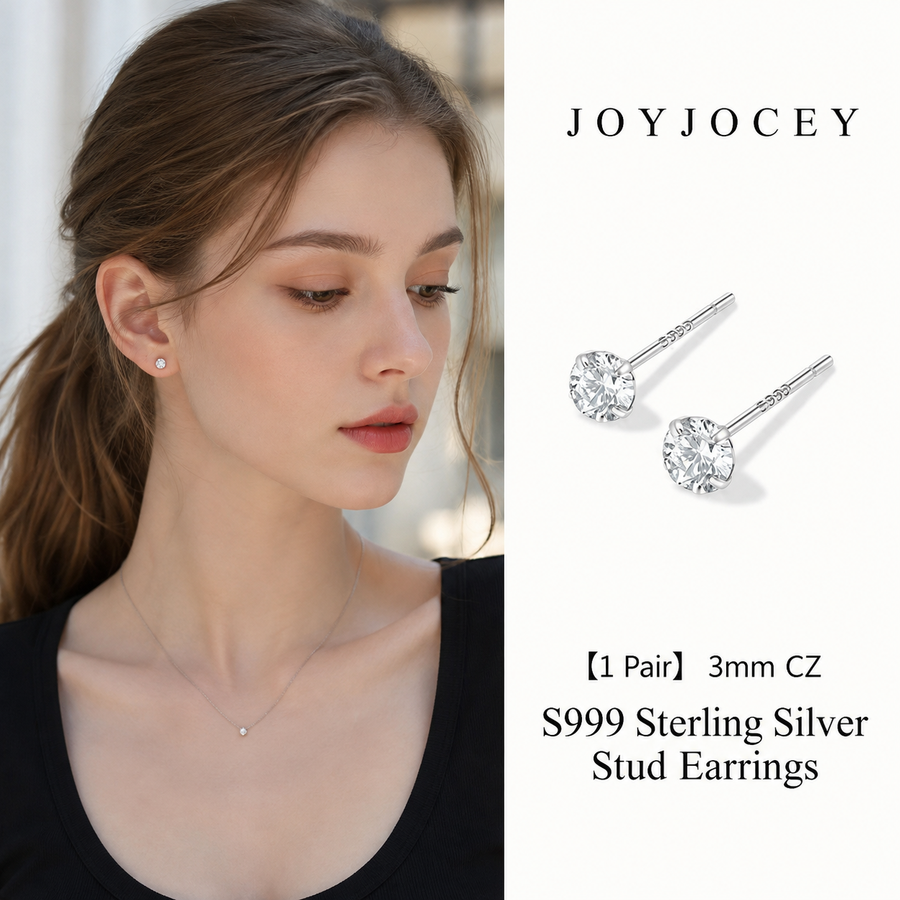 999 Sterling Silver Cubic Zirconia Stud Earrings