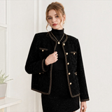 Black Wool Blend Tweed Jacket with Gold Chain Trim