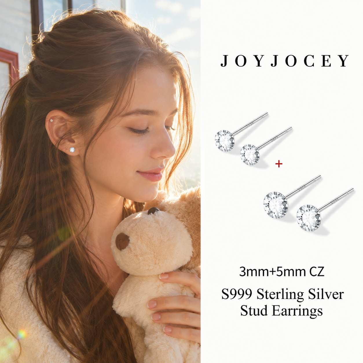 999 Sterling Silver Cubic Zirconia Stud Earrings