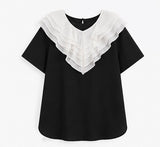 Layered Ruffle Collar Contrast Blouse