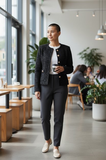 Elegant Black Wool-Blend Textured Jacket