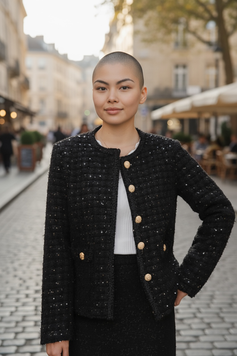 Elegant Black Wool-Blend Textured Jacket