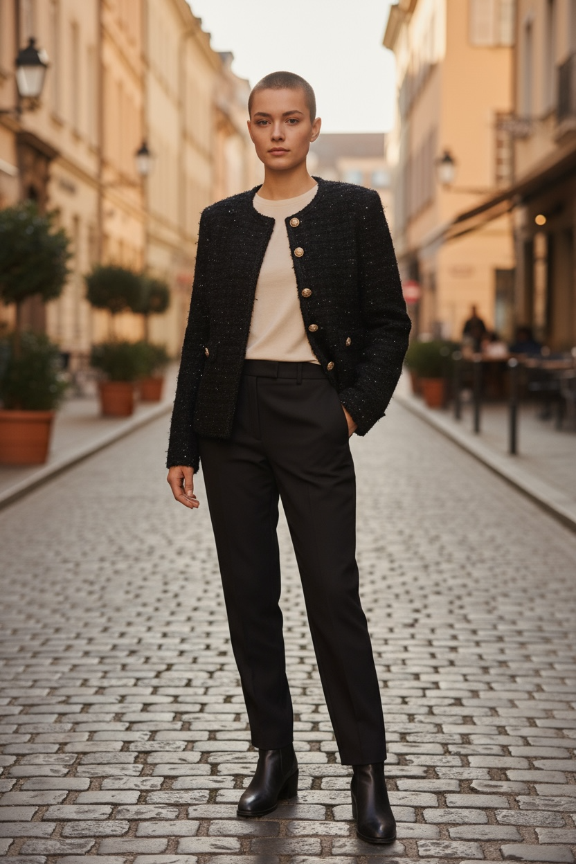 Elegant Black Wool-Blend Textured Jacket