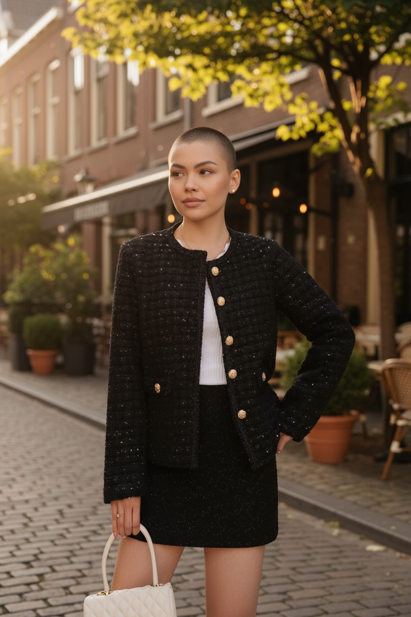 Elegant Black Wool-Blend Textured Jacket