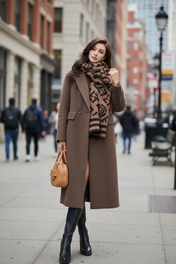 Down-Lined Long Wool Coat - Including Matching Vest