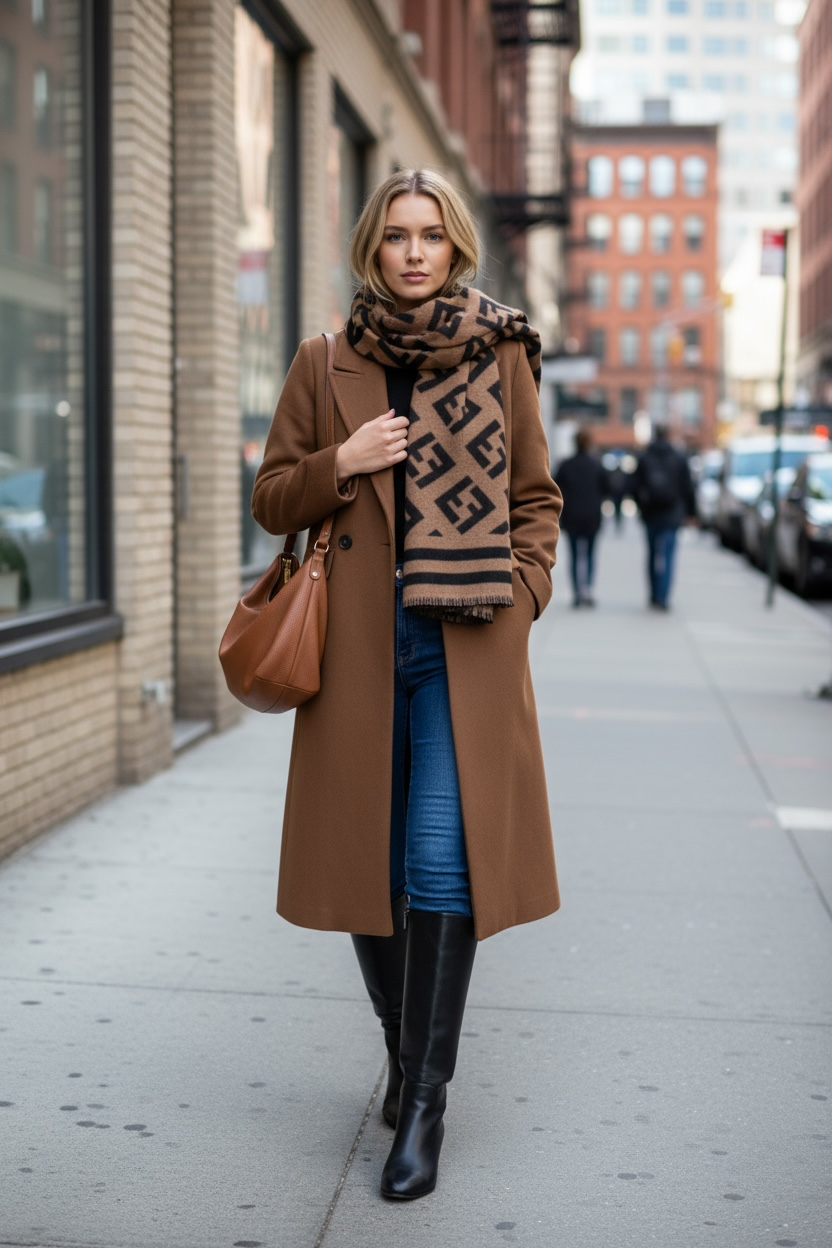 Down-Lined Long Wool Coat - Including Matching Vest