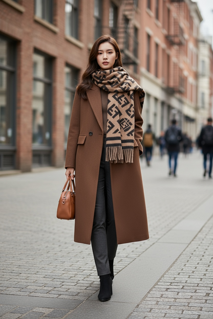 Down-Lined Long Wool Coat - Including Matching Vest