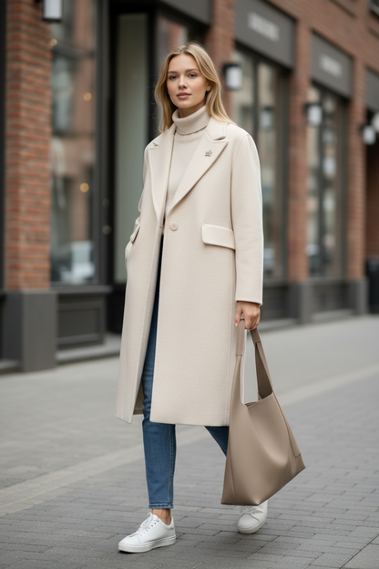 Down-Lined Long Wool Coat - Including Matching Vest