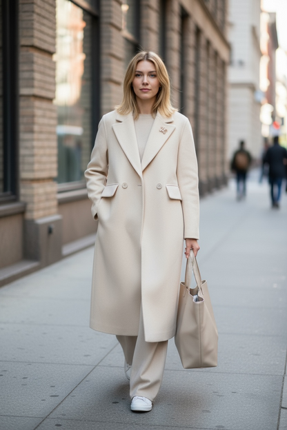Down-Lined Long Wool Coat - Including Matching Vest