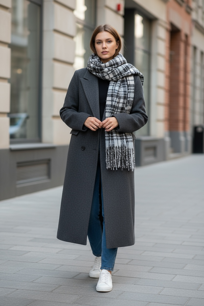 Down-Lined Long Wool Coat - Including Matching Vest