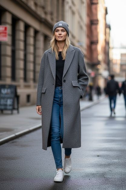 Down-Lined Long Wool Coat - Including Matching Vest