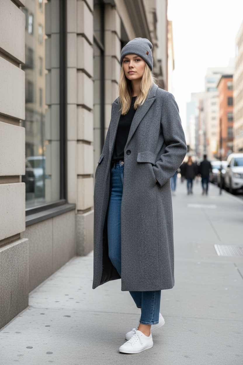 Down-Lined Long Wool Coat - Including Matching Vest