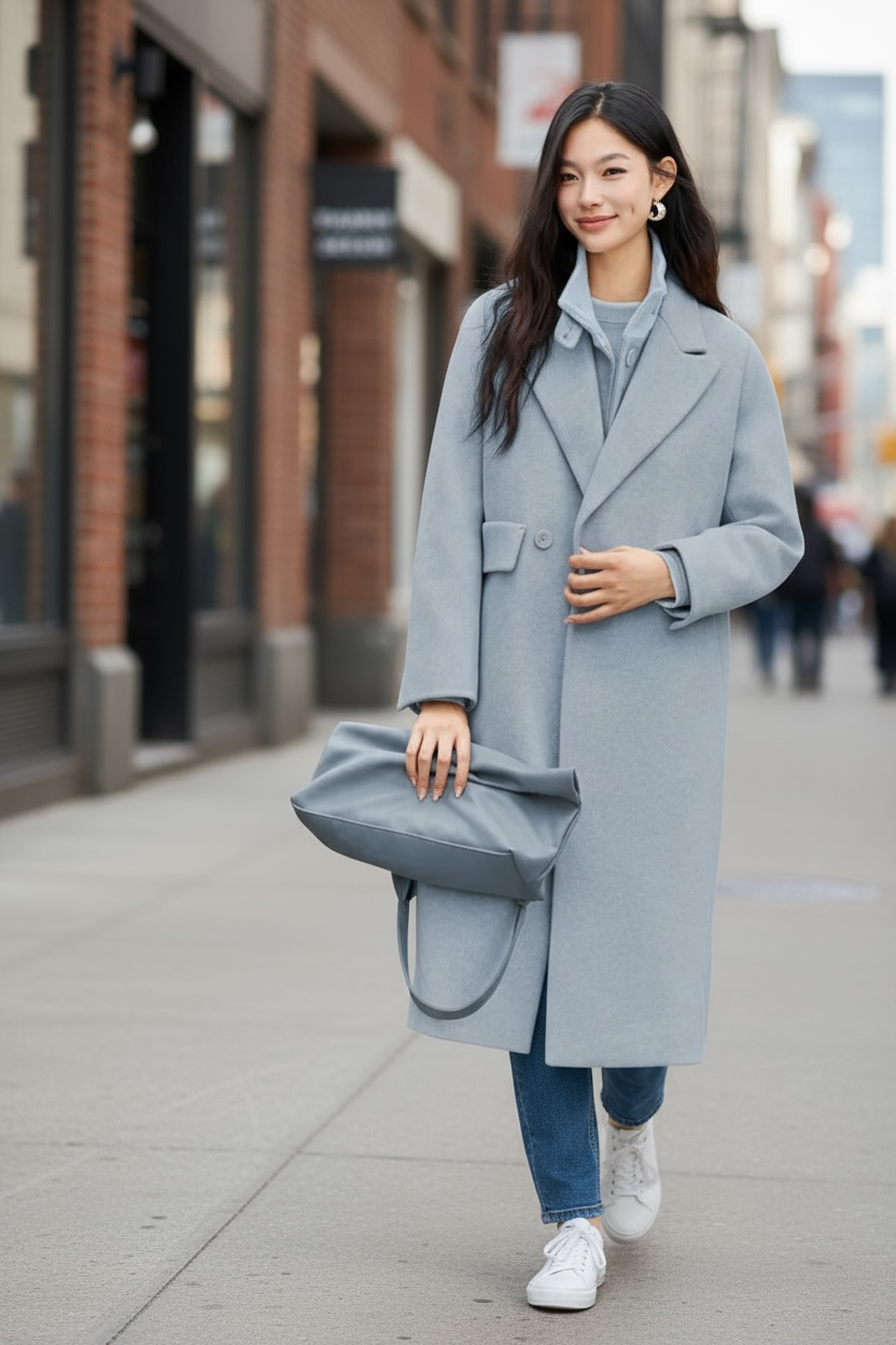 Down-Lined Long Wool Coat - Including Matching Vest