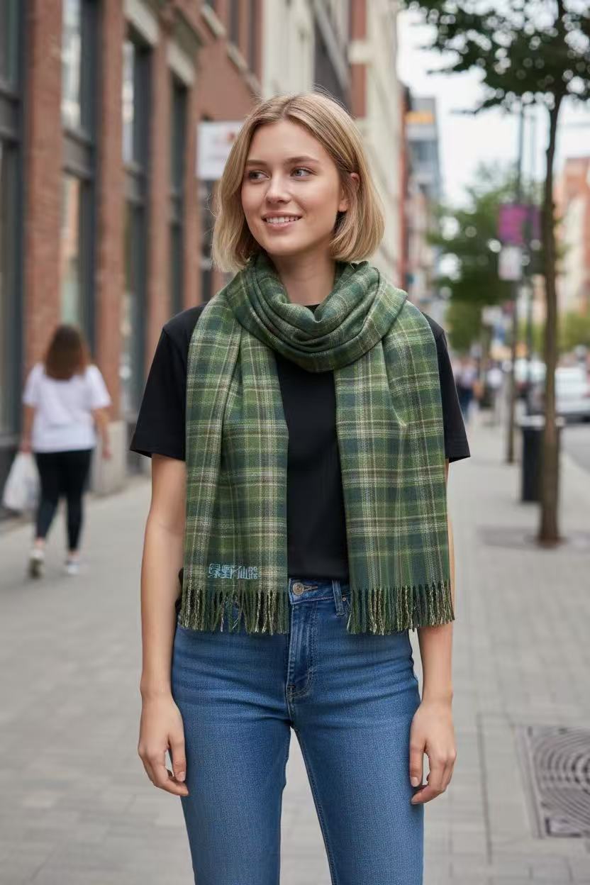 Evergreen Plaid Long Scarf by Joyjocey