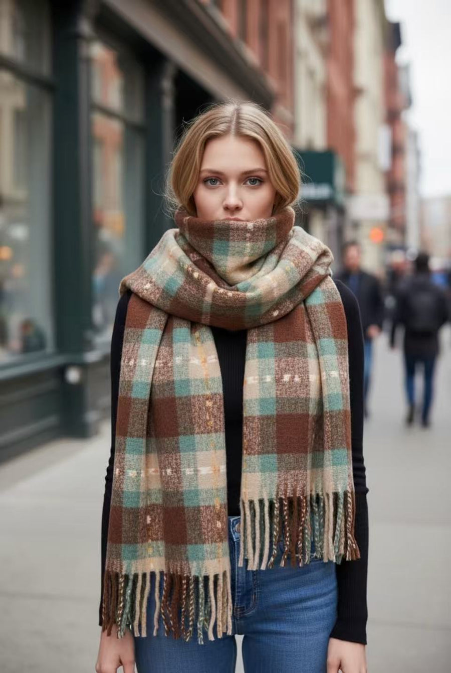 Heritage Plaid Winter Scarf-Brown by Joyjocey - view 4 of 12