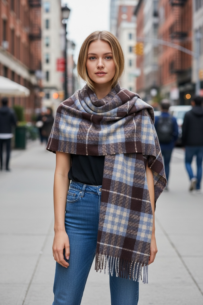 Heritage Plaid Winter Scarf-Brown by Joyjocey - view 7 of 12