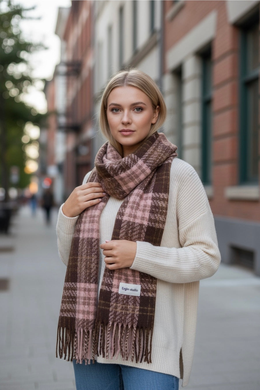 Heritage Plaid Winter Scarf-Brown by Joyjocey - view 9 of 12