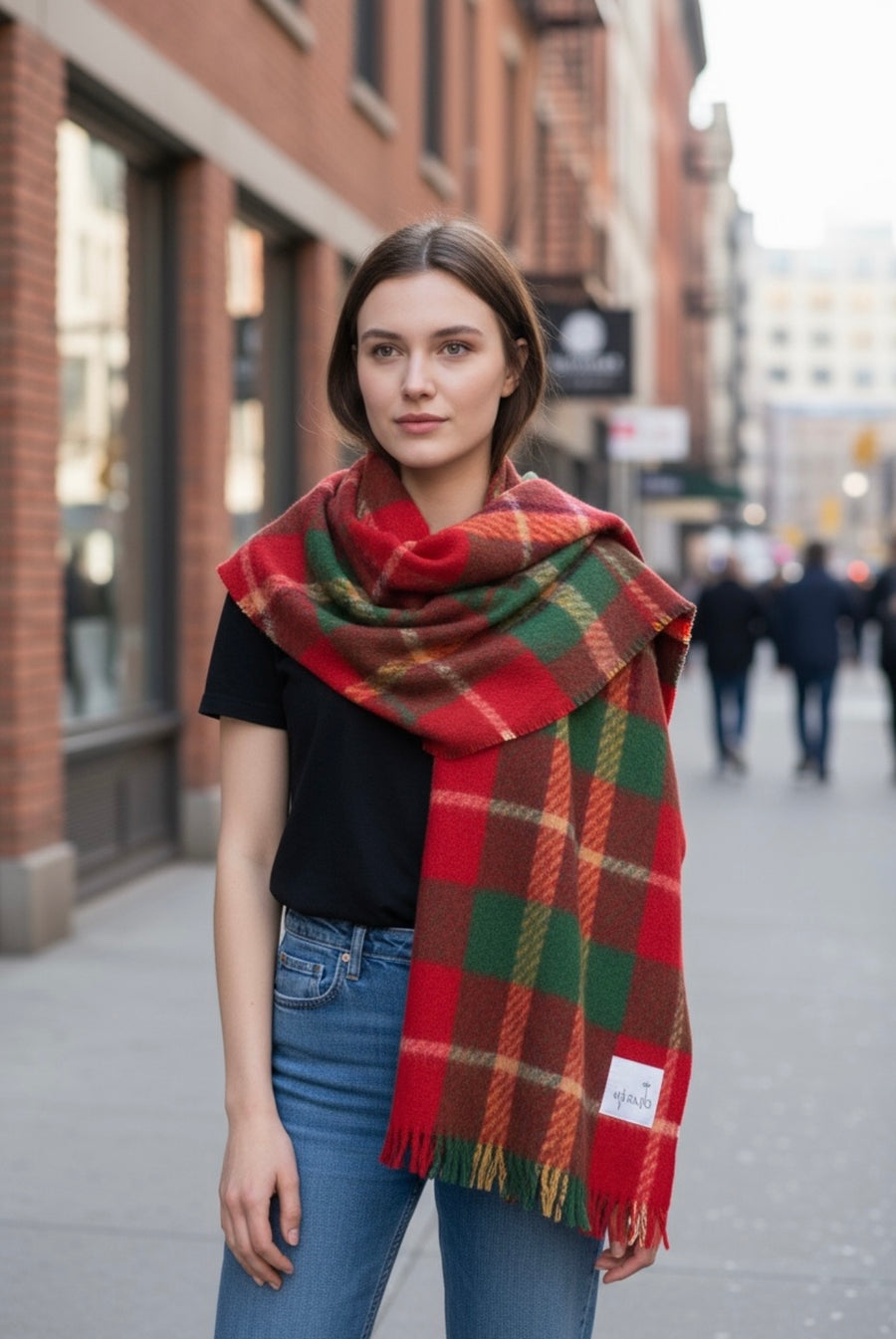 Heritage Plaid Wool Scarf-Red Collection by Joyjocey - view 4 of 7