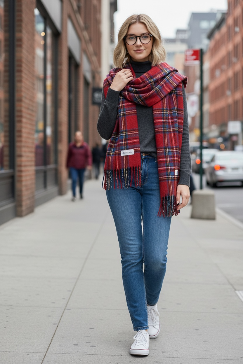 Heritage Plaid Wool Scarf-Red Collection by Joyjocey - view 2 of 7