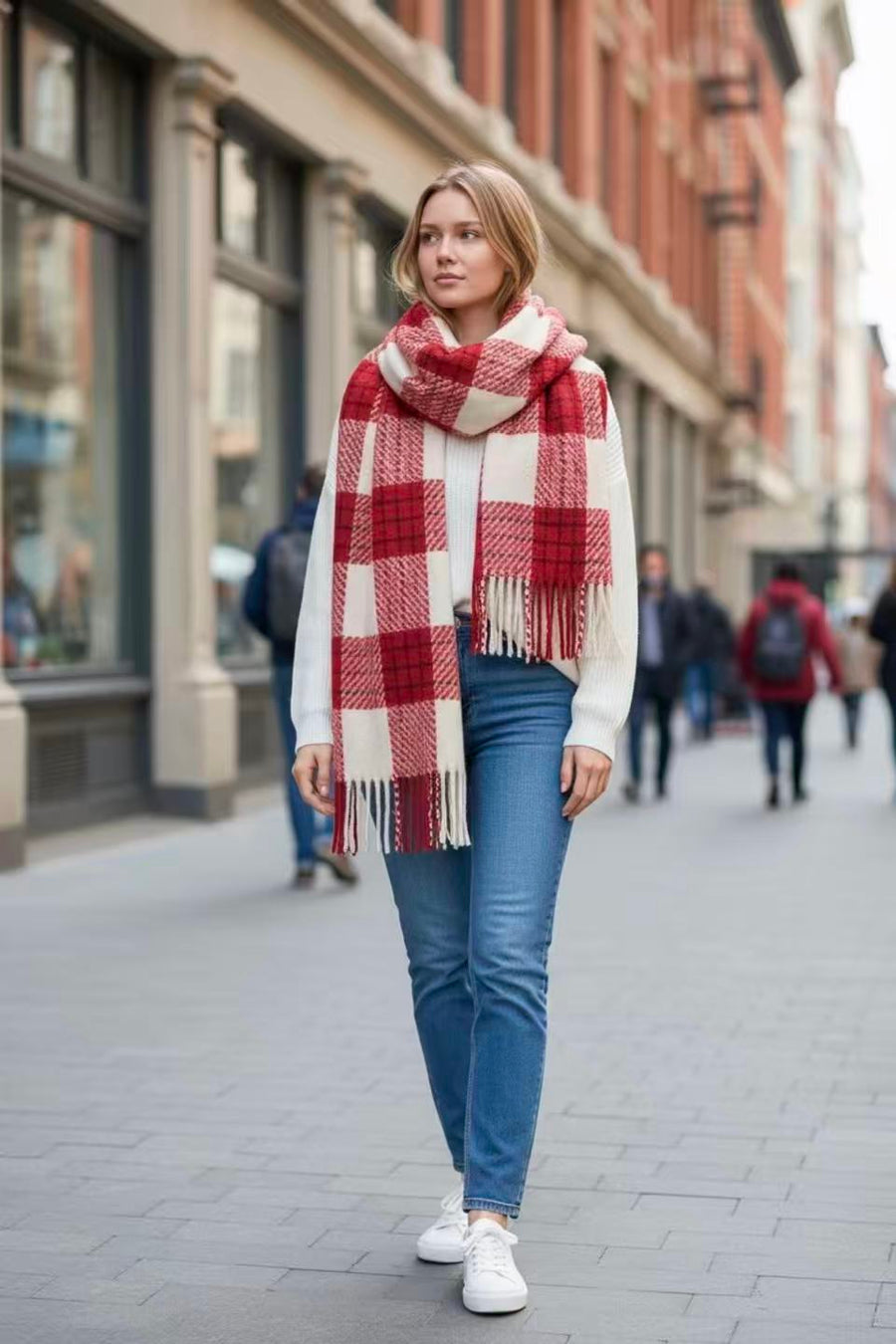 Heritage Plaid Wool Scarf-Red Collection by Joyjocey - view 3 of 7
