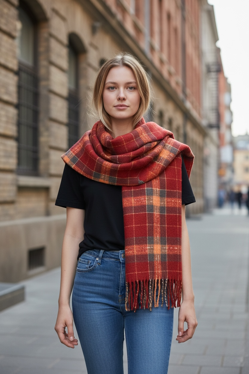 Heritage Plaid Wool Scarf-Red Collection by Joyjocey - view 6 of 7
