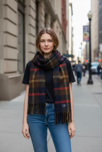 Long Plaid Winter Scarf - Black