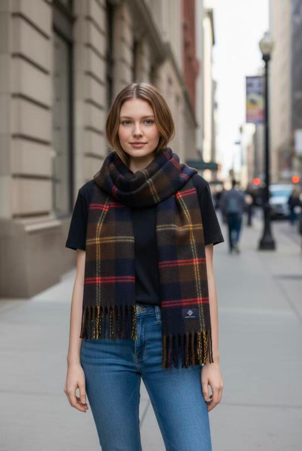 Long Plaid Winter Scarf - Black