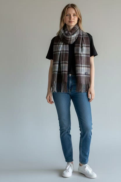 Long Plaid Winter Scarf - Black