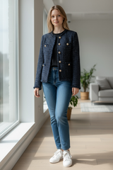 Navy Wool-Blend Tweed Button Jacket by Joyjocey - view 4 of 6