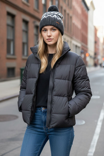 Fleece-lined Nordic Knit Pom Beanie