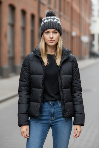 Fleece-lined Nordic Knit Pom Beanie