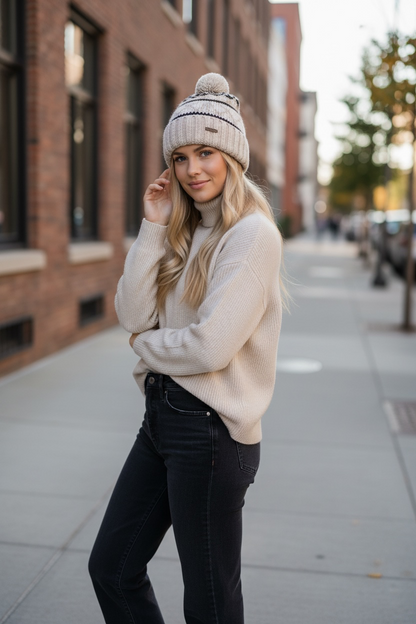 Fleece-lined Nordic Knit Pom Beanie